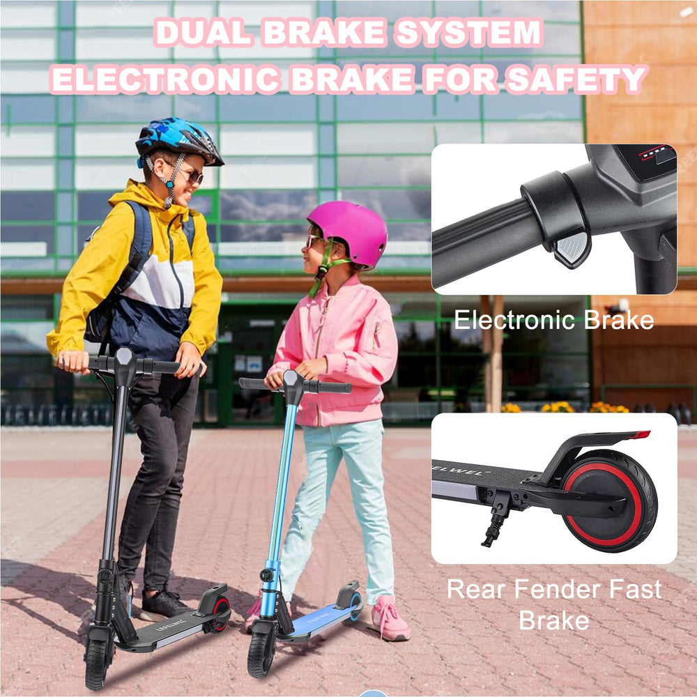LEFELWEL blue scooter, battery display and speed options for young riders