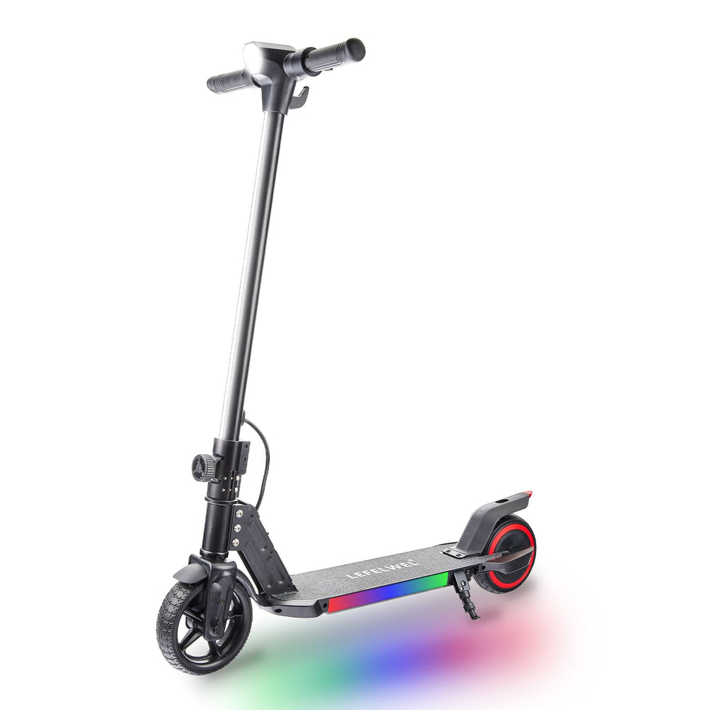 LEFELWEL electric scooter front view showing kid-friendly frame and controls for safe rides