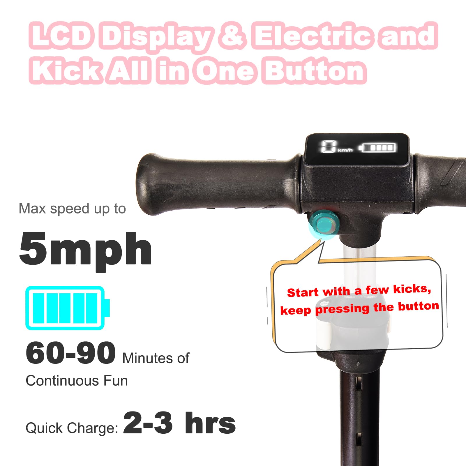 LEFELWEL kid scooter reliable thumb throttle provides smooth acceleration and control.