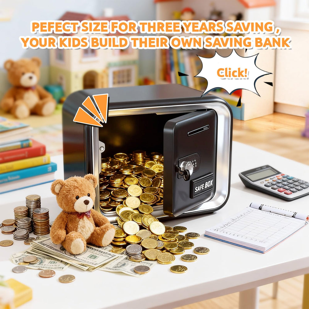 LEFREE piggy bank interior space shown with coins.