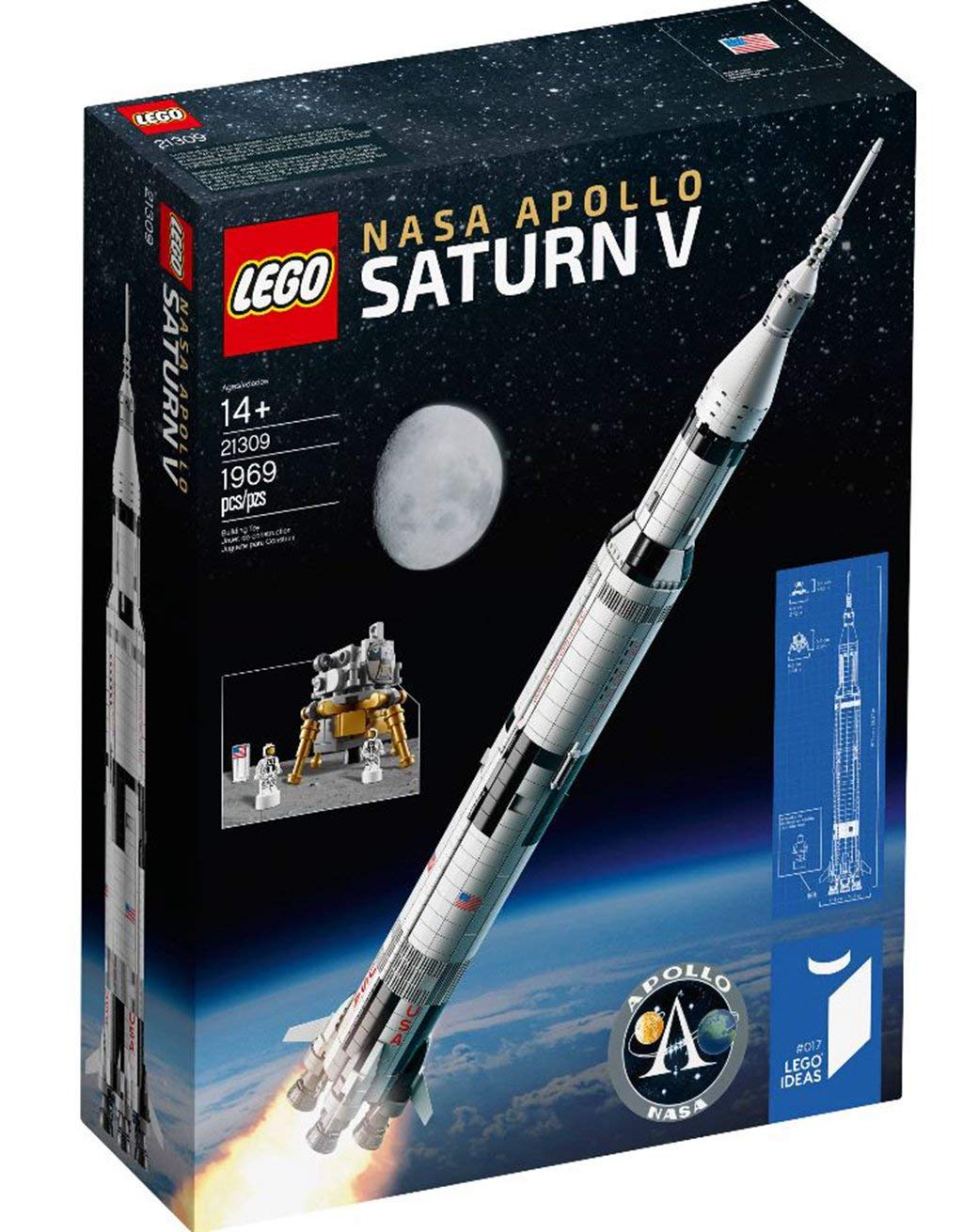 LEGO 21309 NASA Apollo Saturn V lunar lander with minifigures for storytelling