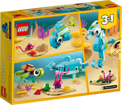 LEGO 31128 posable baby dolphin and sea turtle enable lifelike action.