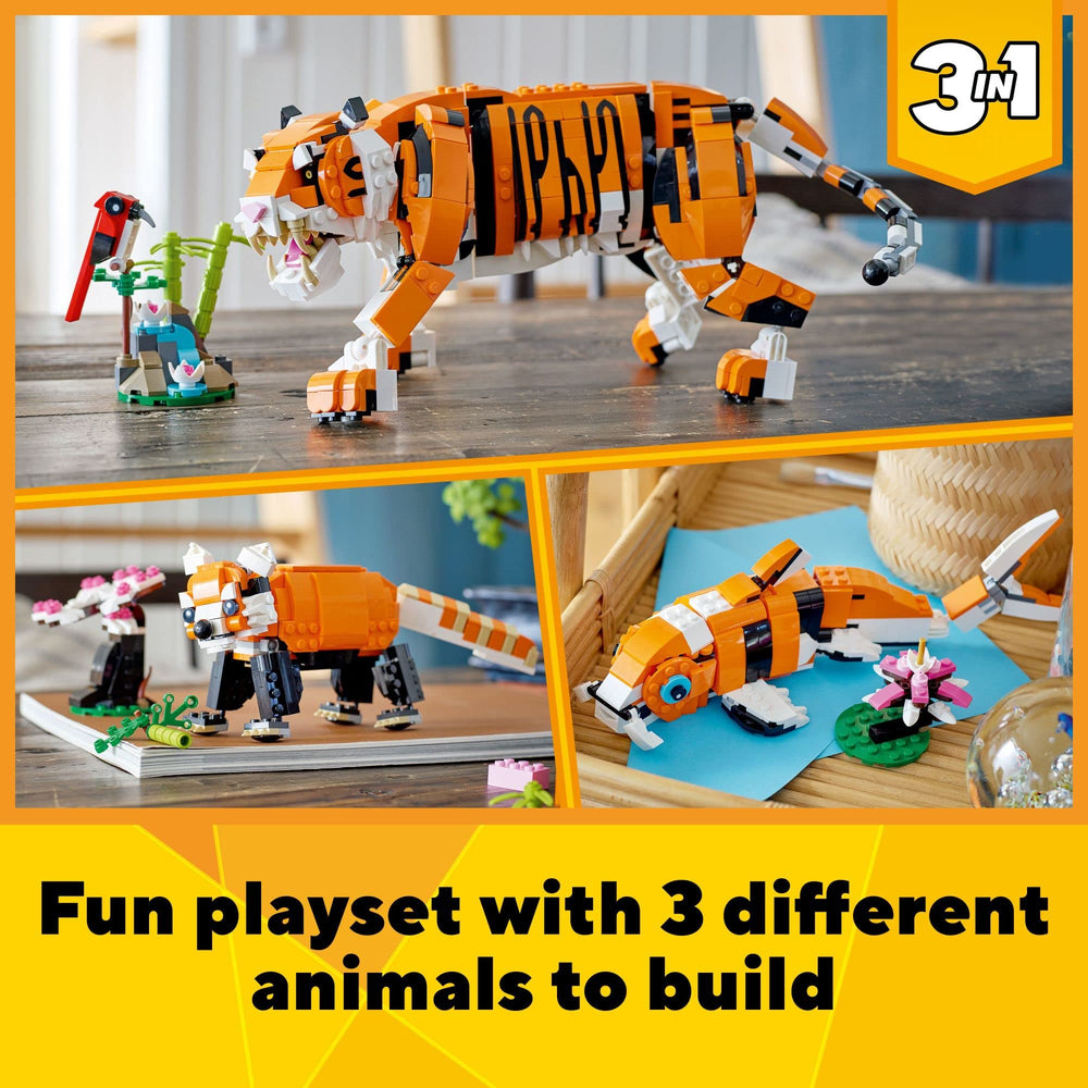 LEGO 31129 Majestic Tiger with red bird and jungle display sparks storytelling