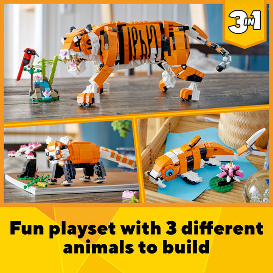 LEGO 31129 Majestic Tiger with red bird and jungle display sparks storytelling