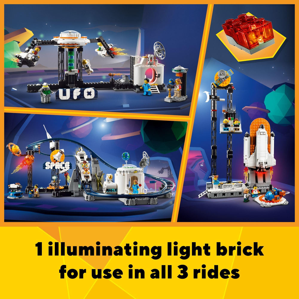 LEGO 31142 Meteor with light brick illuminates scenes during builds for drama.