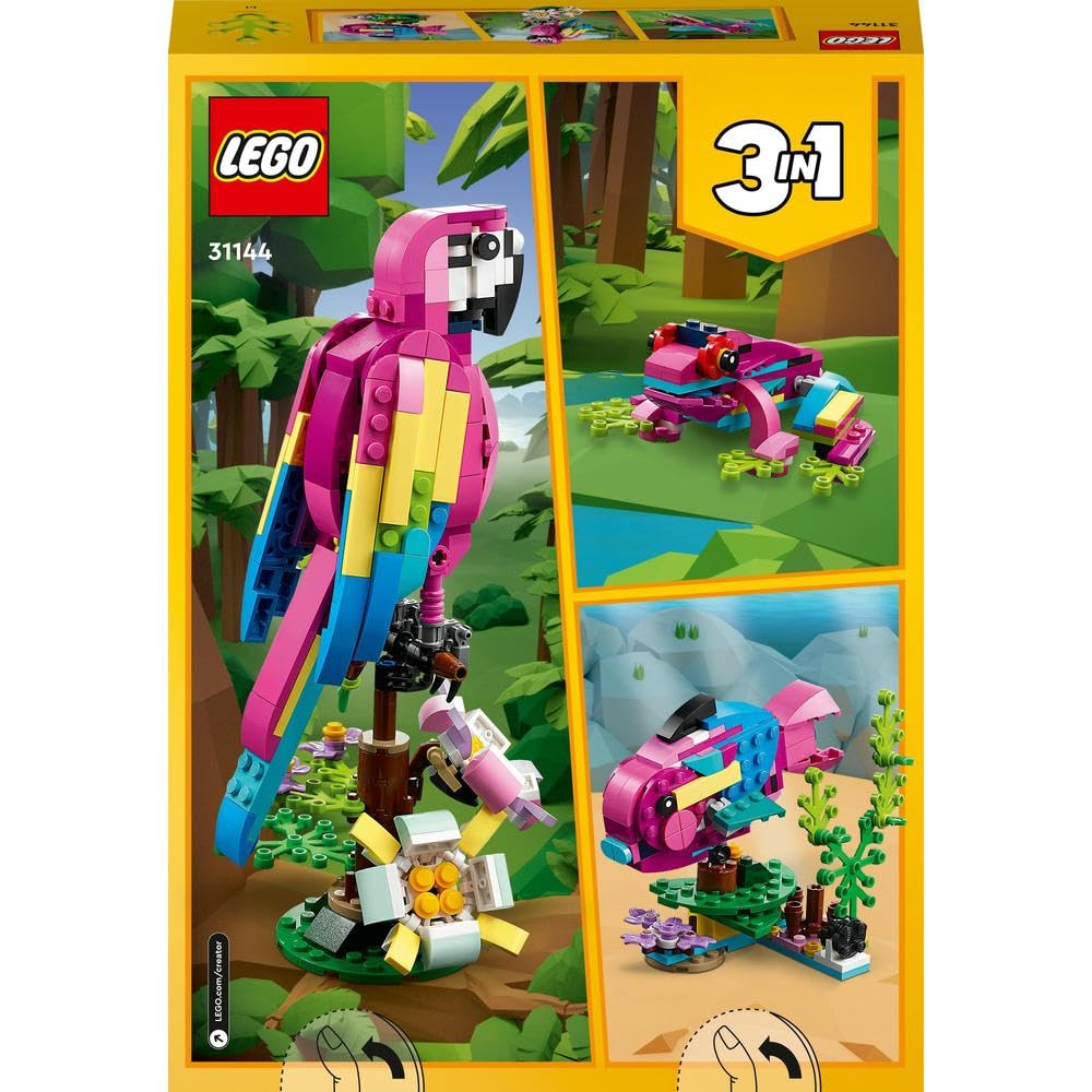 LEGO 31144 Exotic Pink Parrot display scene offers shelf-worthy charm