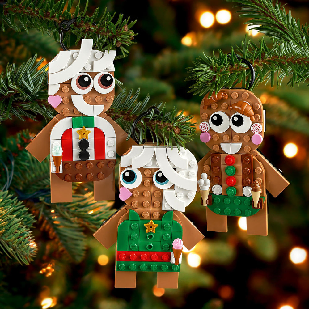LEGO gingerbread men build set shown as cute desk decorations for seasonal cheer.