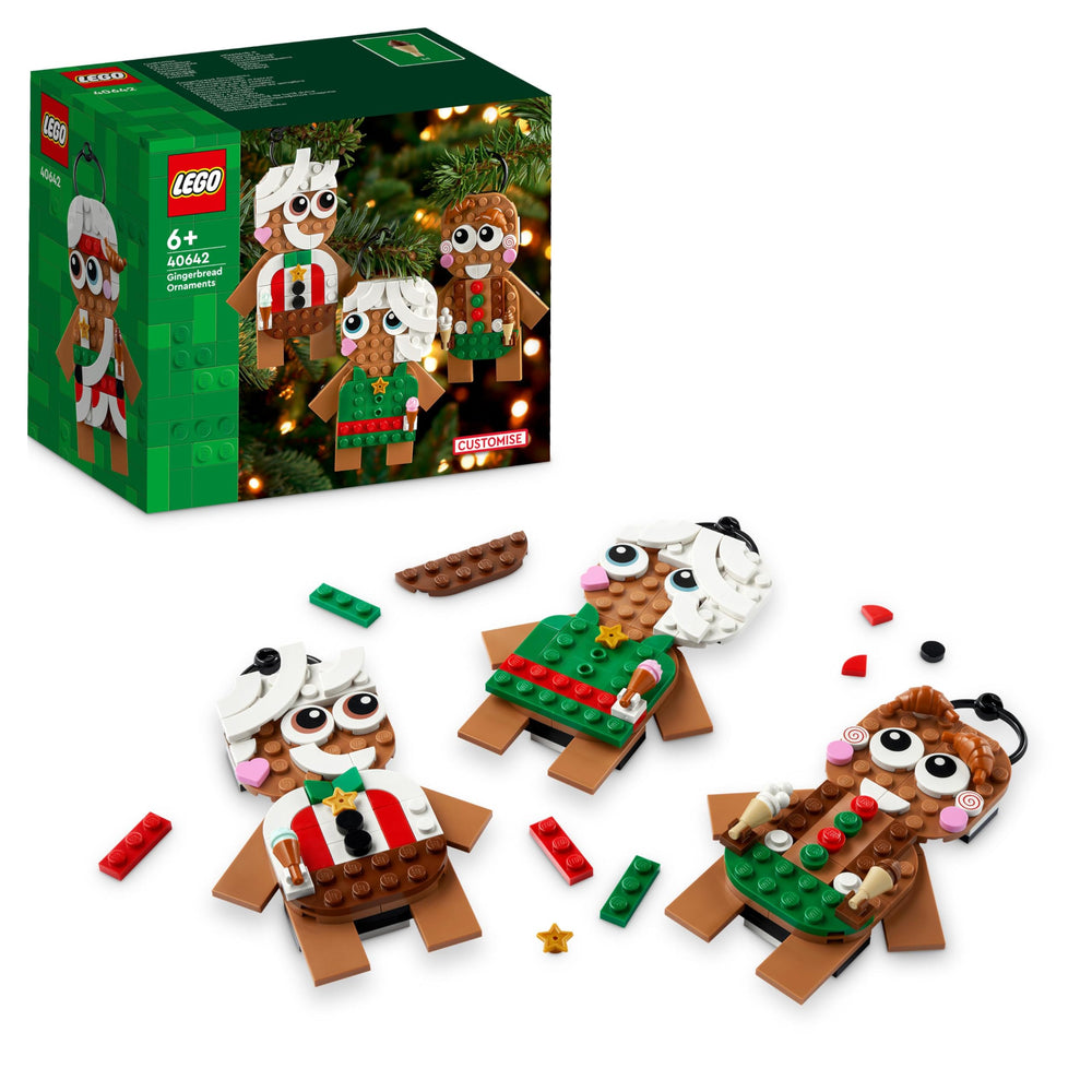 LEGO 40642 iconic gingerbread ornaments on display for festive home or office decor.