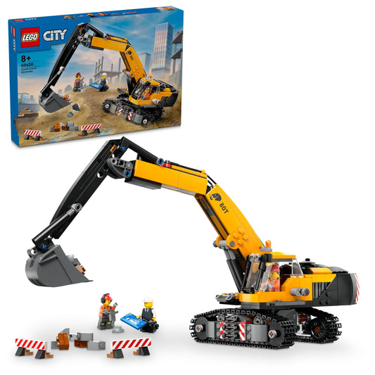 LEGO City 60420 yellow excavator front view promotes imaginative play.