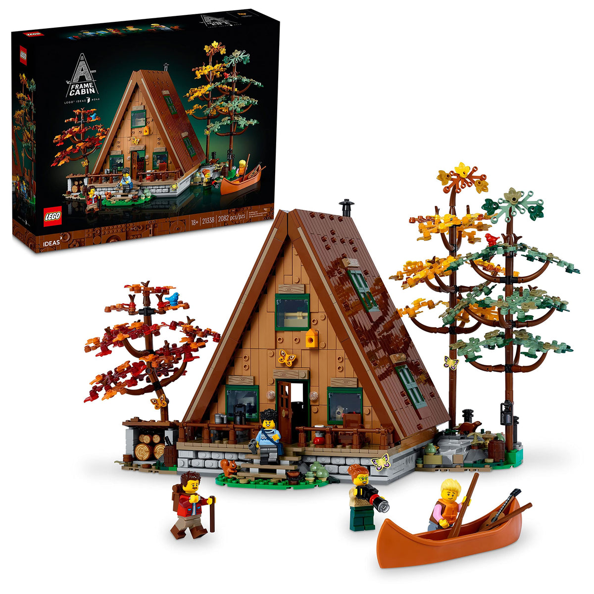 LEGO Ideas A-Frame Cabin exterior front view for display and charm