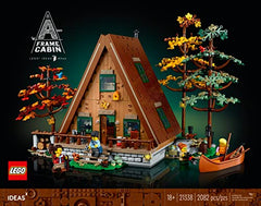 LEGO Ideas A-Frame Cabin roof detached revealing interior detail