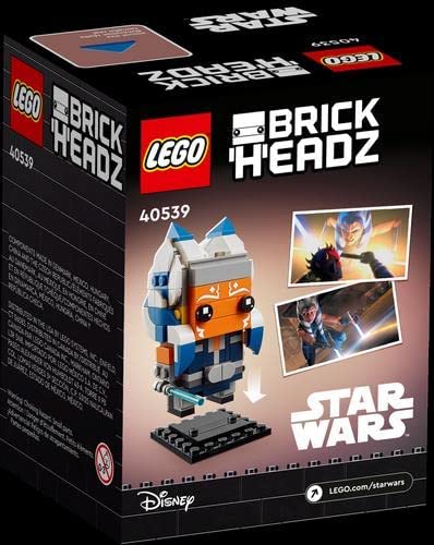 LEGO Ahsoka Tano BrickHeadz with blue lightsabers for display.