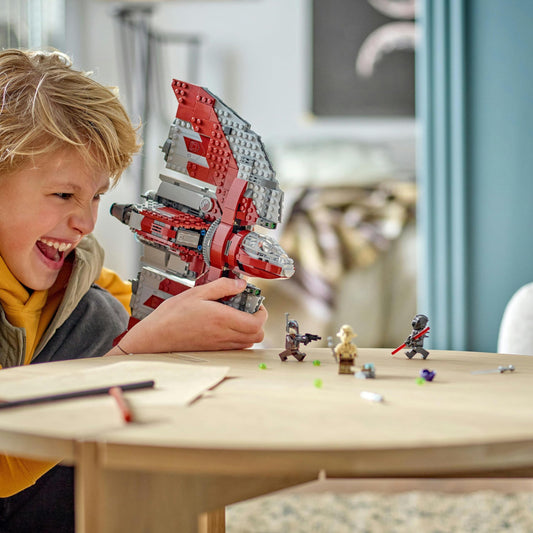 LEGO Ahsoka Tano's T-6 Jedi Shuttle cockpit detail for piloting scenes.