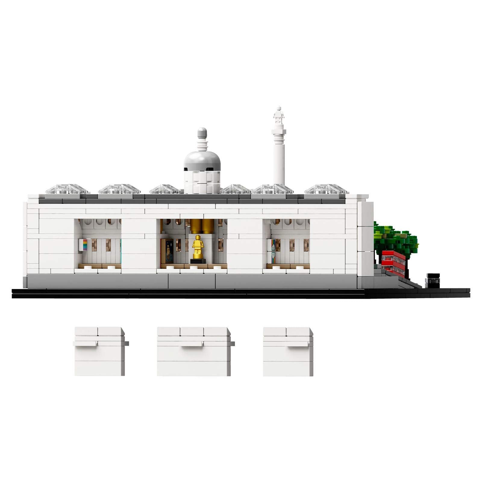LEGO Architecture 21045 Trafalgar Square trees and lampposts, enhances realism in a compact model.