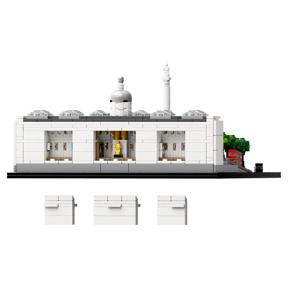 LEGO Architecture 21045 Trafalgar Square trees and lampposts, enhances realism in a compact model.