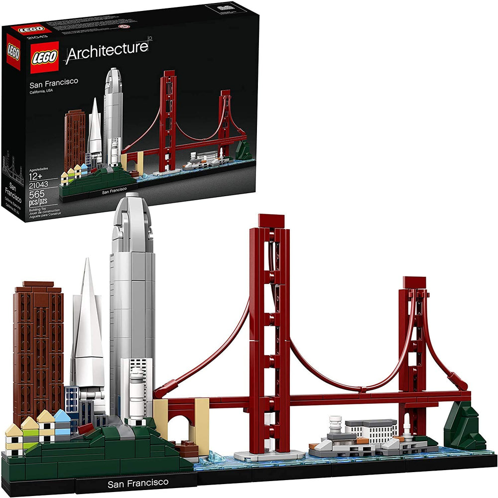 LEGO Architecture San Francisco skyline with Golden Gate Bridge model for display and learning