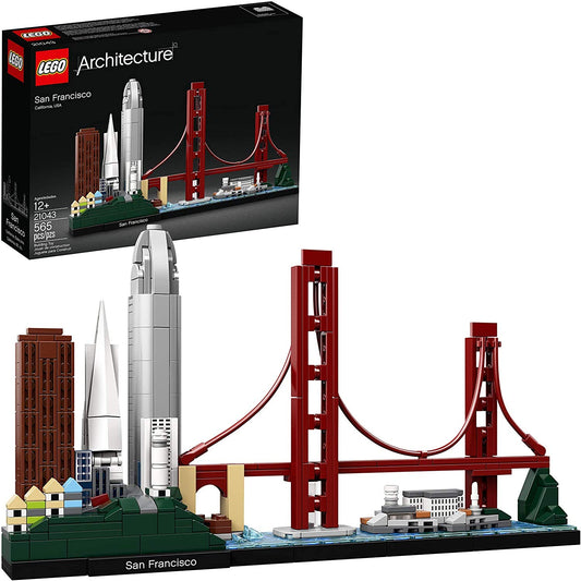 LEGO Architecture San Francisco skyline with Golden Gate Bridge model for display and learning