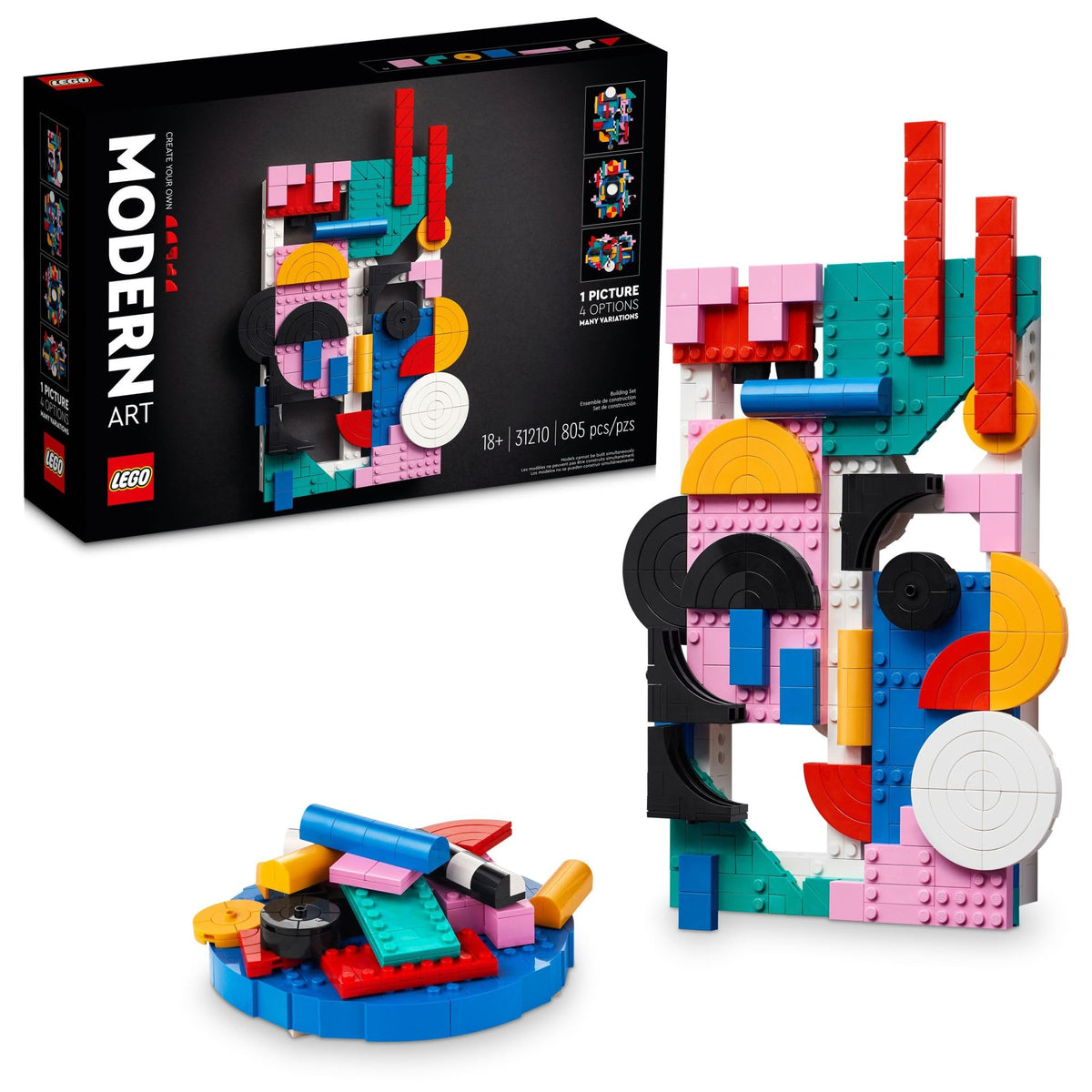 LEGO Art 31210 rectangle pieces form a vibrant abstract wall display.