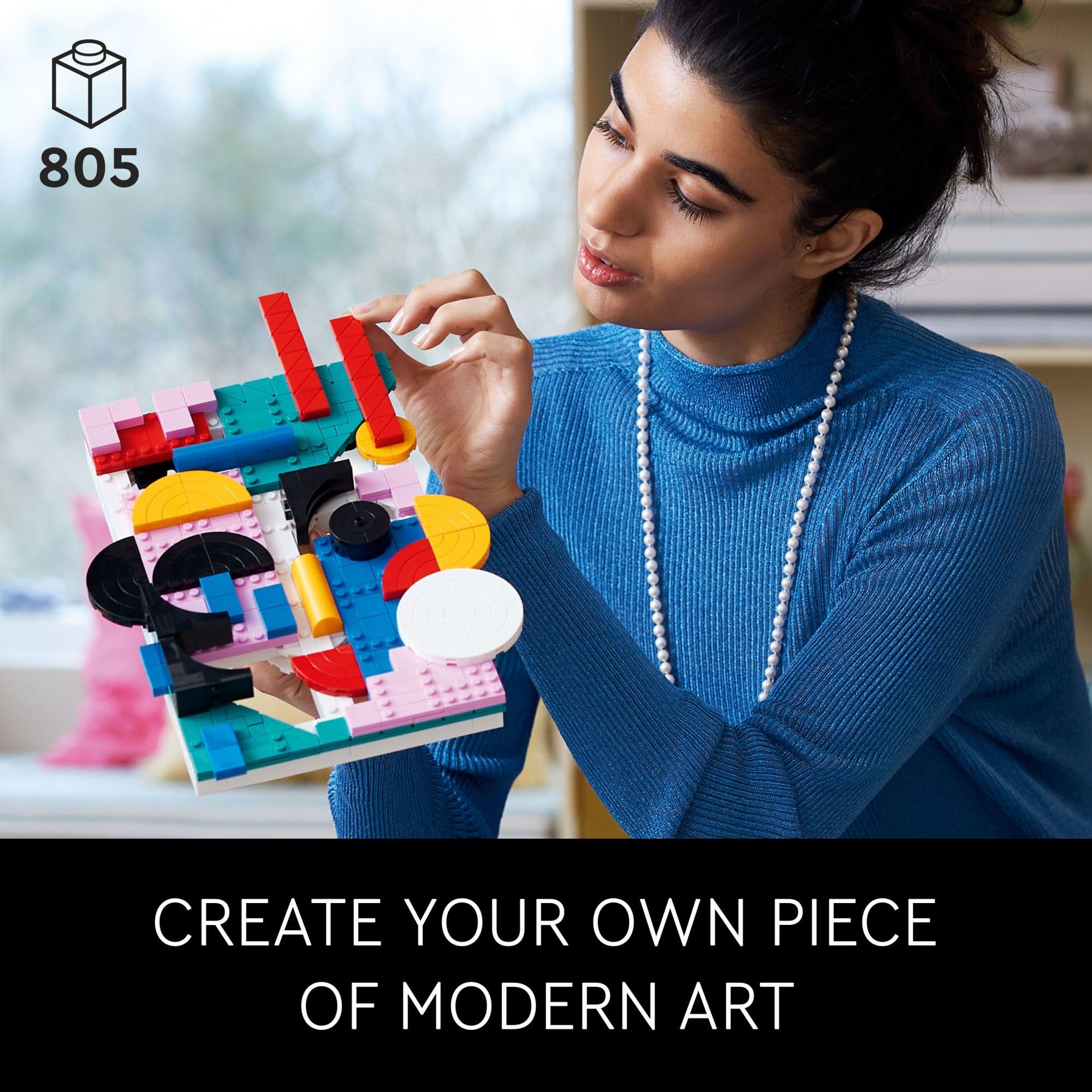 LEGO Art 31210 triangle pieces add dynamic color accents on your wall.