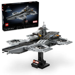 LEGO Avengers Helicarrier assembly shows intricate bricks for immersive play.