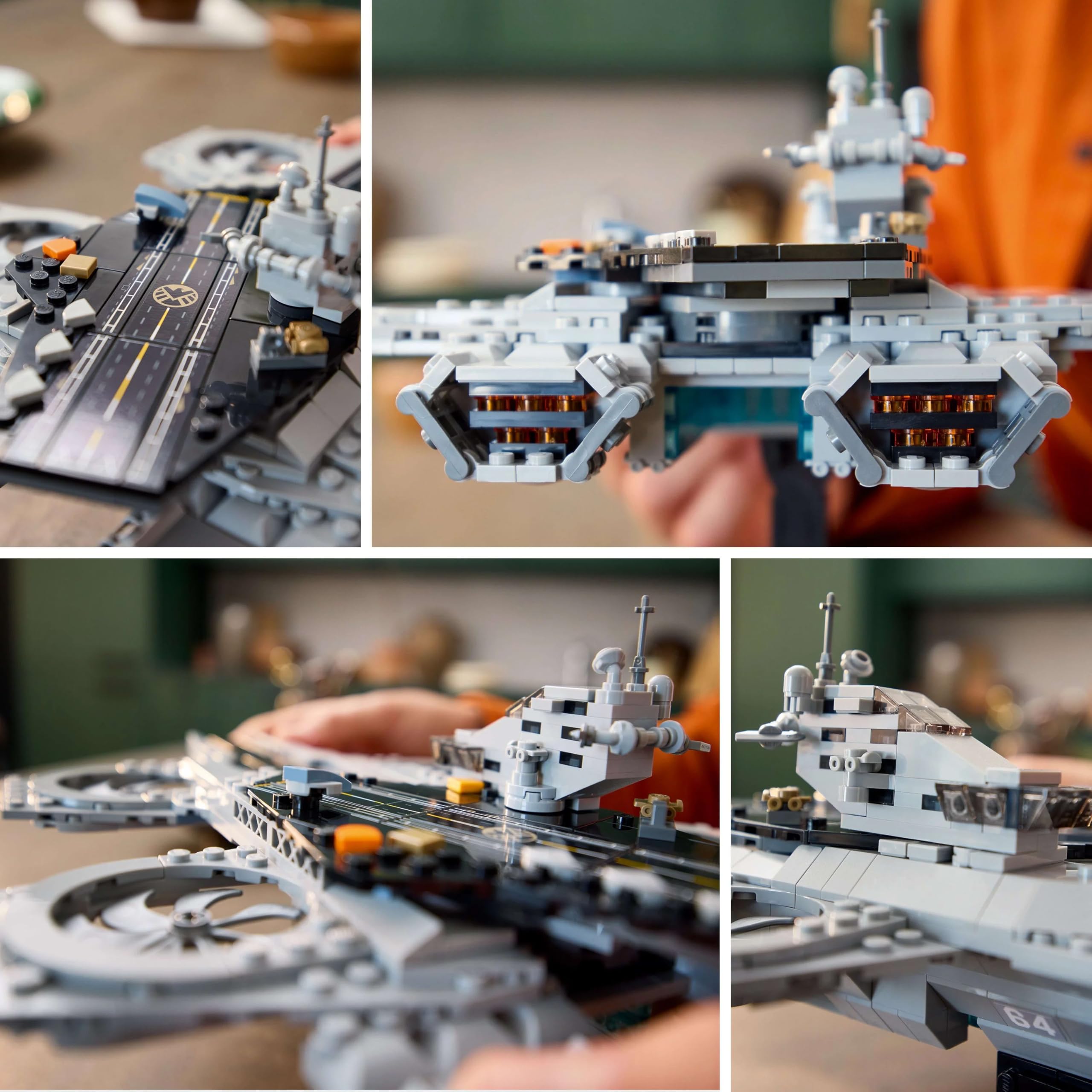 LEGO Avengers Helicarrier inside hangar reveals flexible interior space for stories.
