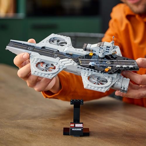 LEGO Avengers Helicarrier side jet display showcases dynamic play scenes.