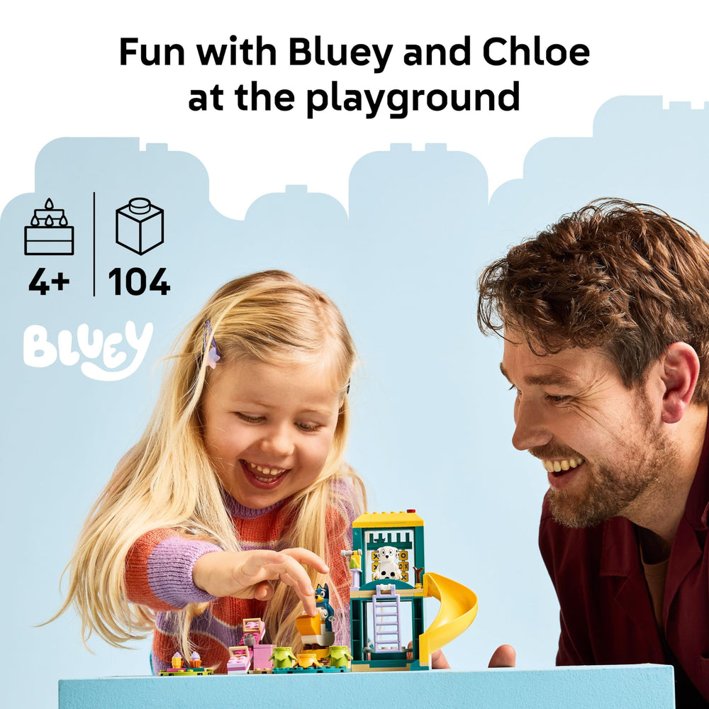 LEGO Bluey Playground features seesaw, slide and jungle gym for active pretend play