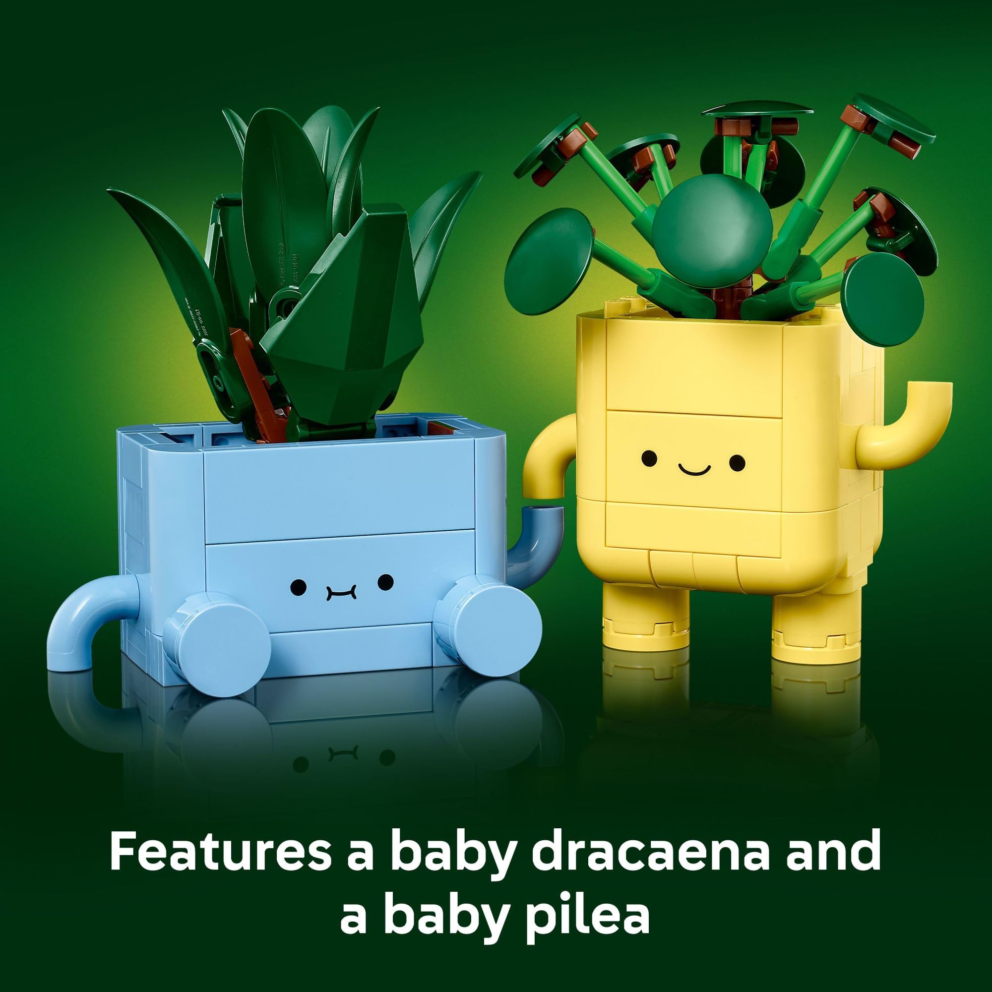 LEGO Botanicals Happy Plants blue pot with pilea for playful shelf display