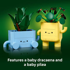 LEGO Botanicals Happy Plants blue pot with pilea for playful shelf display