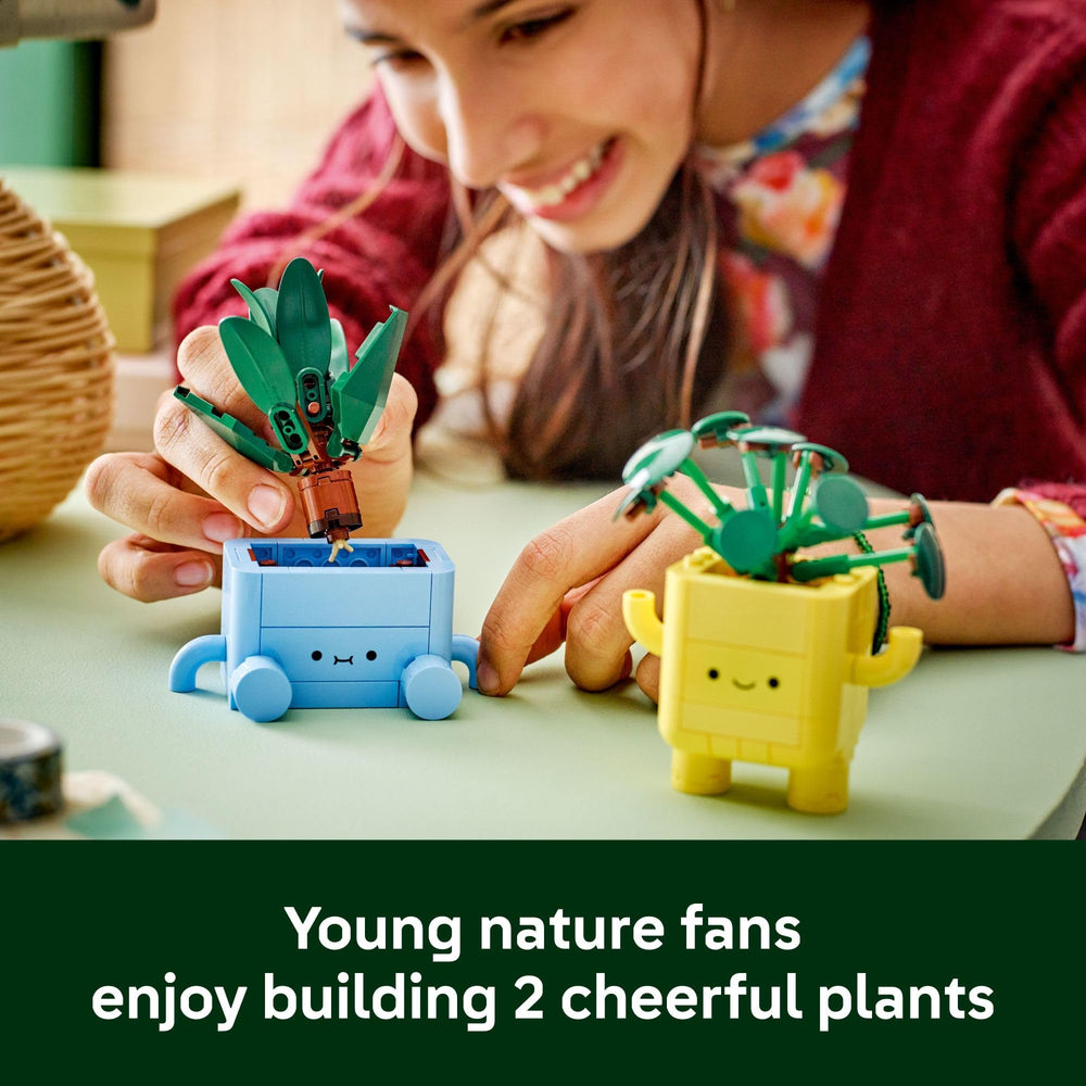 LEGO Botanicals Happy Plants yellow pot with dracaena for bright shelf decor
