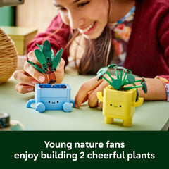 LEGO Botanicals Happy Plants yellow pot with dracaena for bright shelf decor