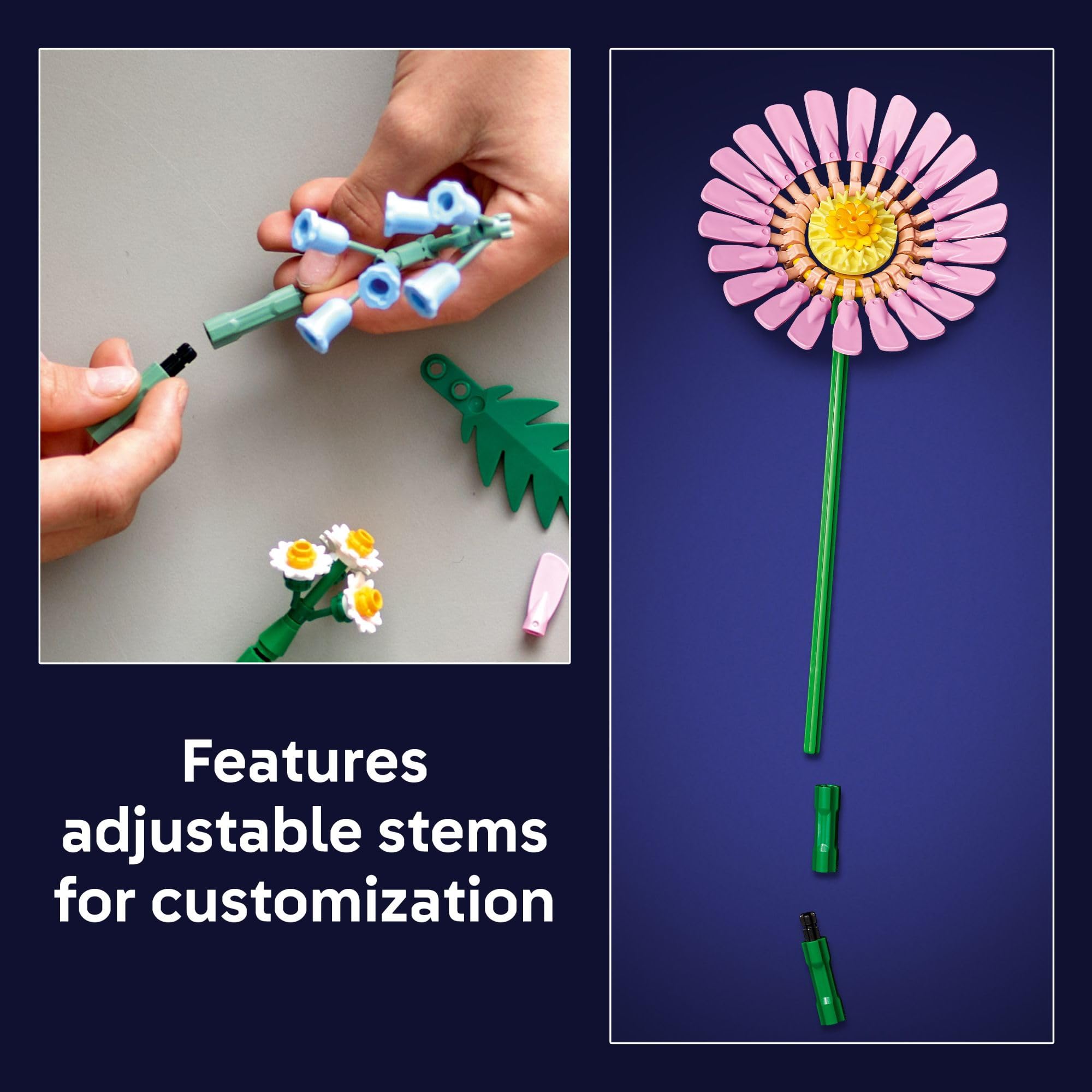 LEGO Botanicals Petite Sunny Bouquet gerbera infuses cheerful energy into displays.
