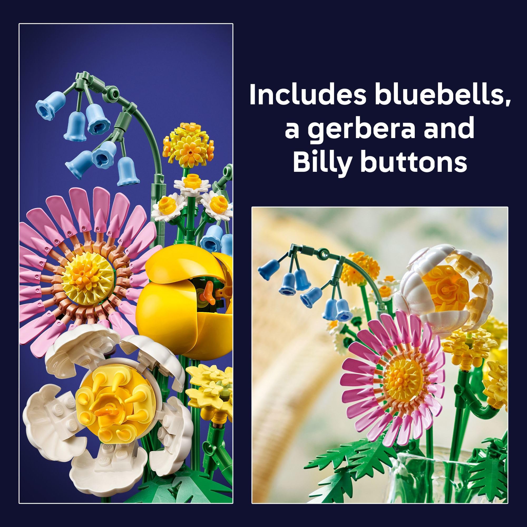 LEGO Botanicals Petite Sunny Bouquet yellow yarrow brings soft color to desks.