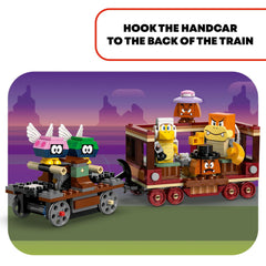 LEGO Bowser Express Train cannon wagon shows spring-loaded shooter action