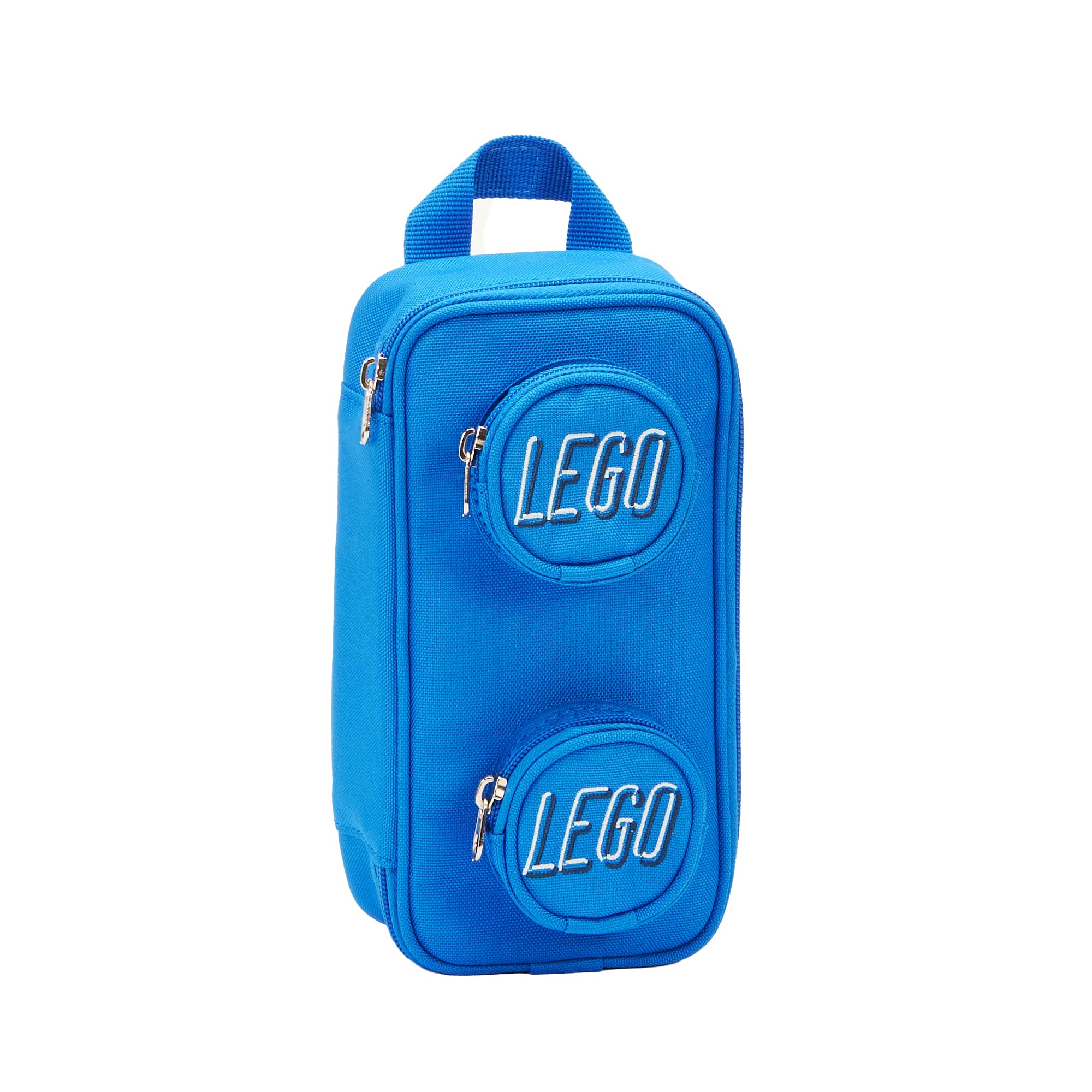 LEGO Brick Pouch blue front view highlights the iconic brick shape for versatile organization