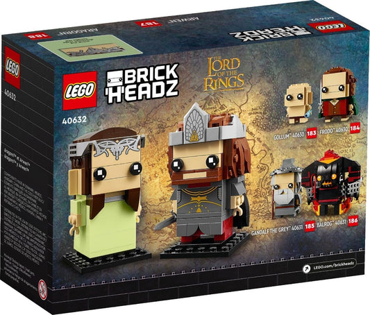 LEGO BrickHeadz Aragorn & Arwen 40632 detailed front view highlights outfits