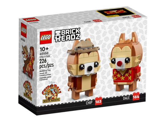 LEGO BrickHeadz Chip and Dale base display keeps figures organized on a shelf.