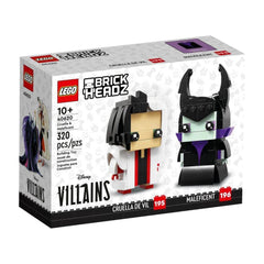 LEGO BrickHeadz Cruella and Maleficent collection ready for shelf display.