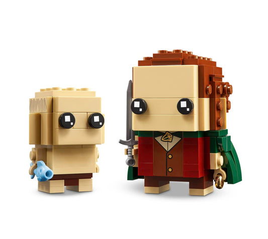 LEGO BrickHeadz Frodo figure on display base, ideal for collectors.