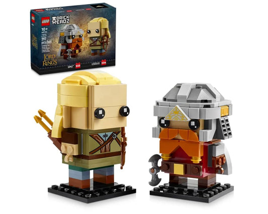 LEGO BrickHeadz Legolas & Gimli figures, collectible display piece for fans.
