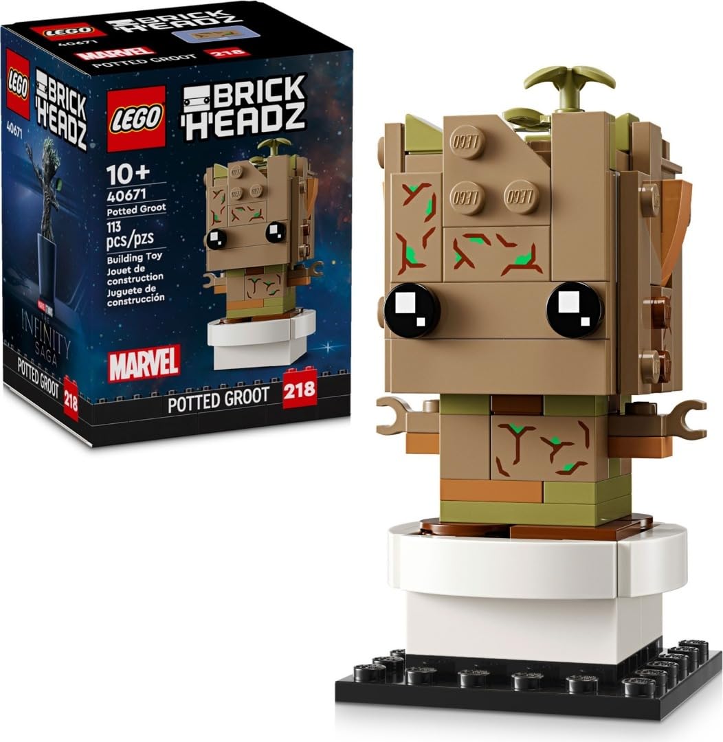 LEGO BrickHeadz Potted Groot front view for display and collectability.