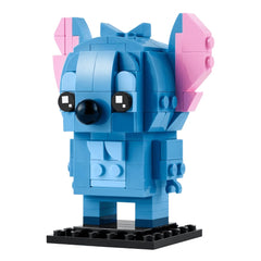 LEGO BrickHeadz Stitch desk display highlighting blue shades for authentic look.
