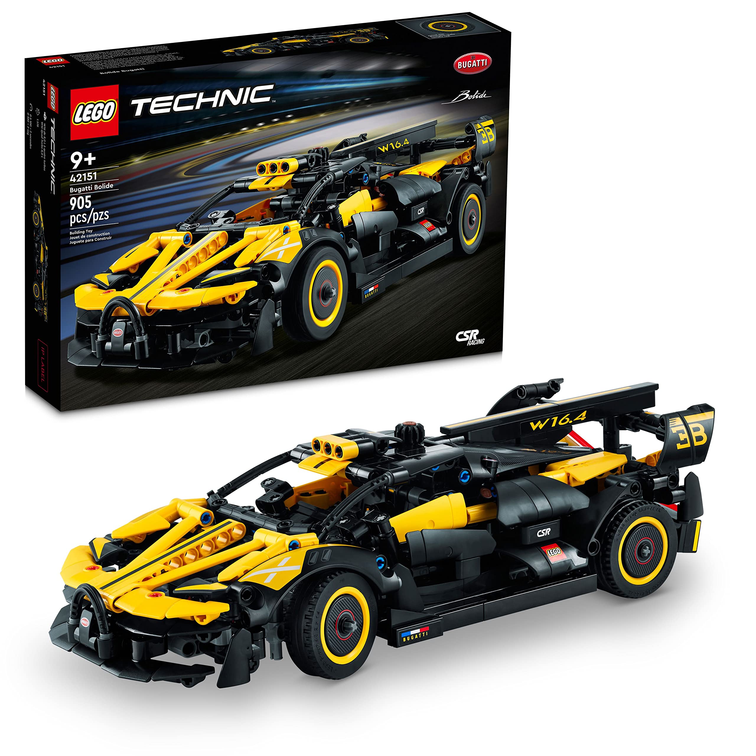LEGO Bugatti Bolide model front view highlights sleek lines for display