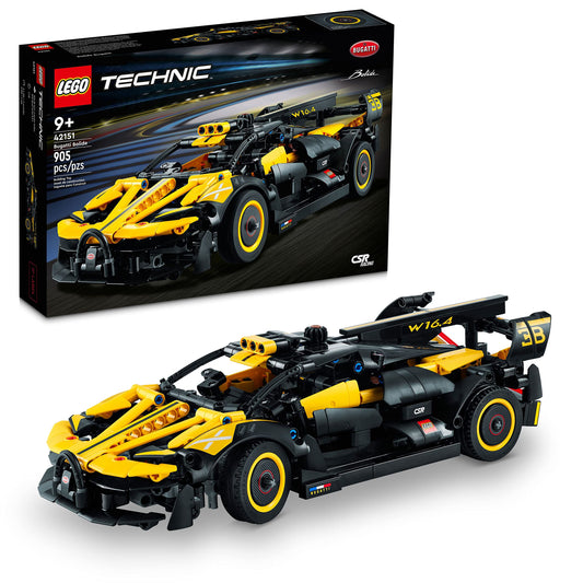 LEGO Bugatti Bolide model front view highlights sleek lines for display