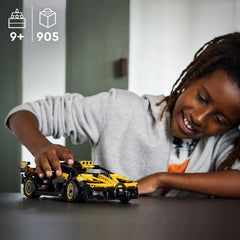 LEGO Bugatti Bolide yellow black palette emphasizes bold display presence
