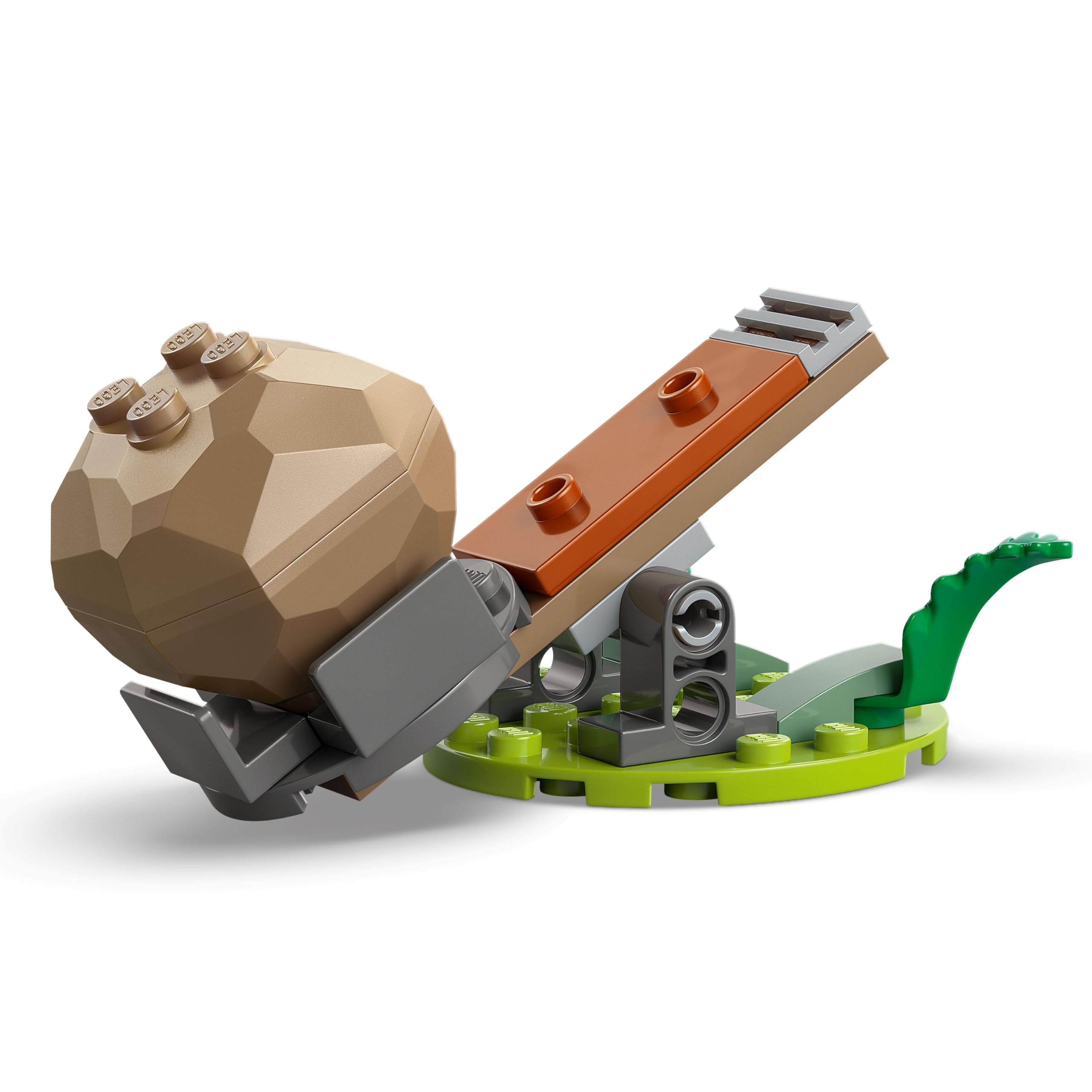 LEGO catapult with terrain for launching boulders and exploration.