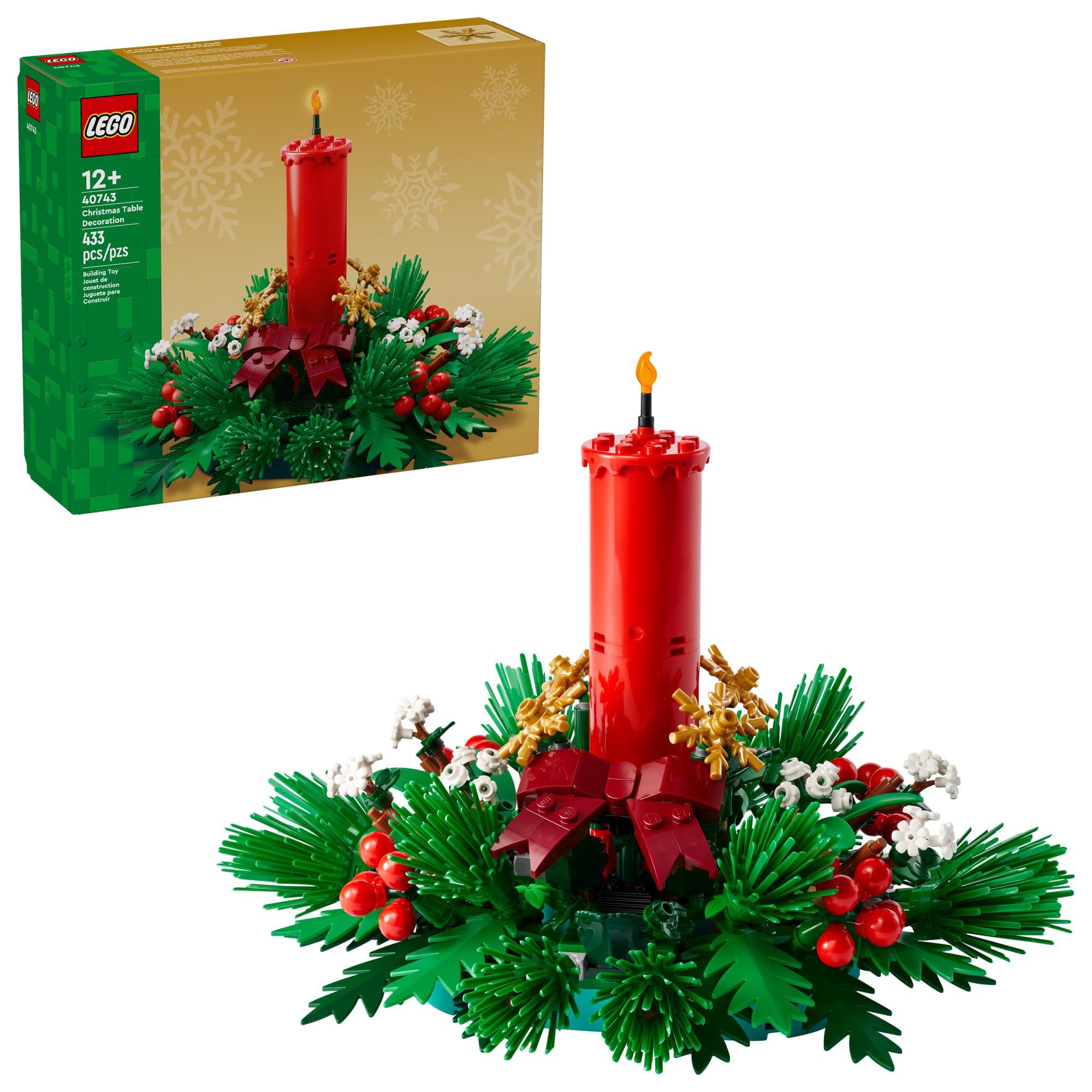 LEGO Christmas Table Decoration candle centerpiece for an elegant holiday table.