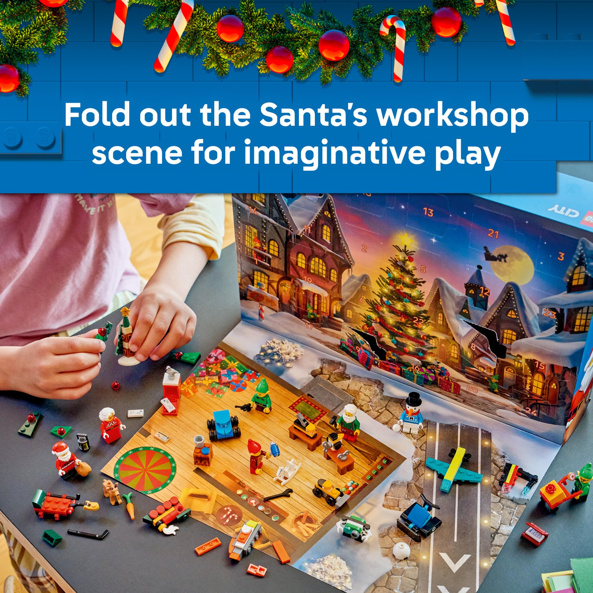 LEGO City child playing with calendar pieces to boost hands-on creativity and daily excitement
