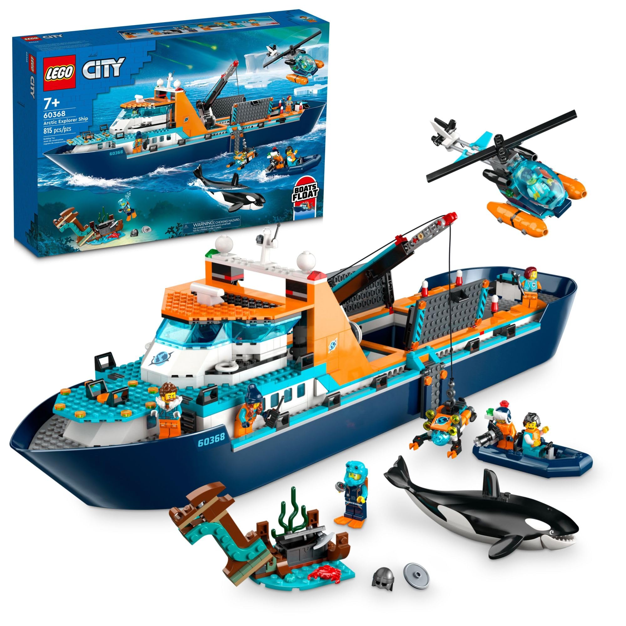 LEGO City Arctic Explorer Ship on blue water for imaginative exploration