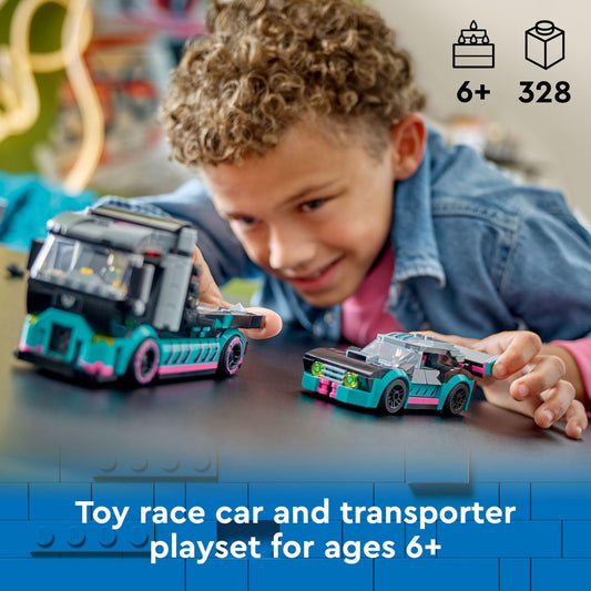 LEGO City Car Carrier Truck with functional loading ramp.